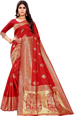 signagraph Woven, Self Design, Embellished Banarasi Jacquard, Silk Blend Saree(Red)