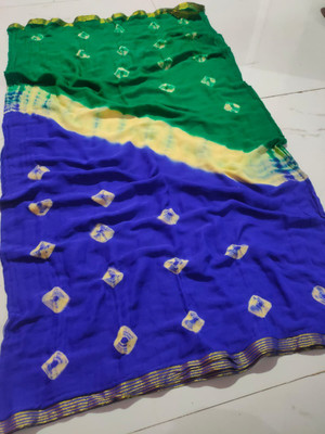 NeeLKANTH ENTERPRISE Printed Bandhani Chiffon Saree(Green, Blue)