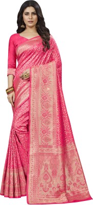 Akhilam Embroidered Kanjivaram Silk Blend Saree(Pink)