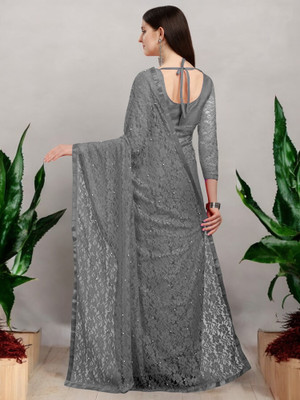NEXA Self Design Bollywood Net Saree(Grey)