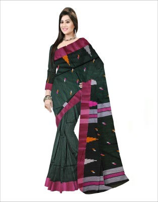 Pradip Fabrics Self Design Handloom Pure Cotton Saree(Dark Green)