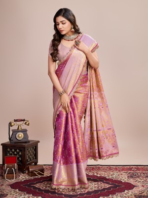 LEOSAGI Woven, Embroidered, Embellished Banarasi Pure Silk, Lace Saree(Pink)