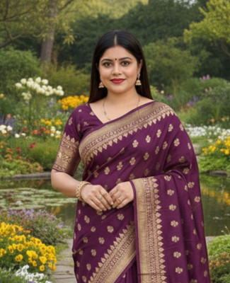 PARAMPARA CREATION Embroidered Banarasi Pure Silk Saree(Purple)