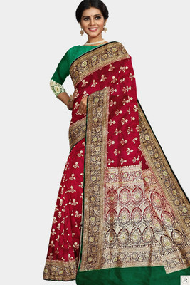 MUBARAK Woven Banarasi Handloom Satin Saree(Maroon)