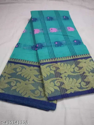 N HANDLOOM Self Design Tant Pure Cotton Saree(Light Blue)