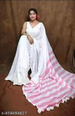 MJ TEXTILE Solid/Plain Handloom Khadi Saree(White)