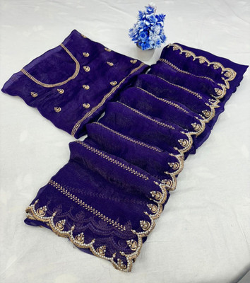 YuvanshCreation Embroidered Bollywood Jimmy choo Saree(Blue)