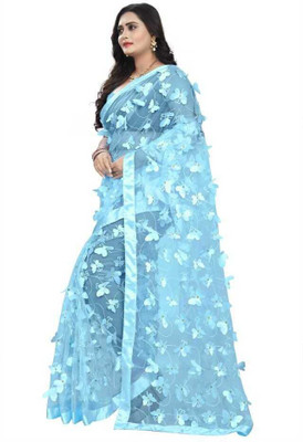 Adroit Management Embroidered Bollywood Net Saree(Light Blue)