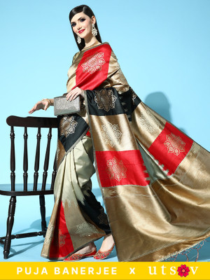 Divastri Woven Banarasi Silk Blend Saree(Beige)