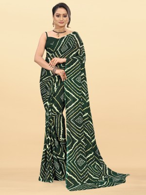 kashvi sarees Printed Daily Wear Georgette Saree(Dark Green)