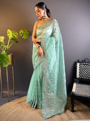 Sareemall Embellished Bollywood Tissue Saree(Light Green)