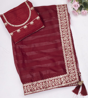 DRASHTI ART Embroidered Bollywood Georgette Saree(Red)