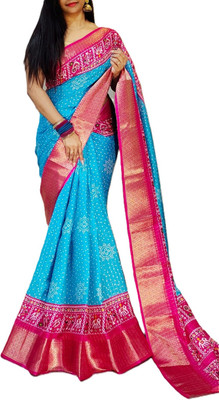 Chandan Fabrics Printed Bollywood Chanderi Saree(Light Blue, Pink)
