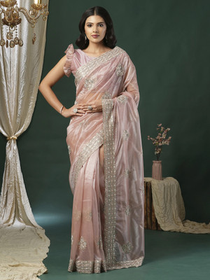 ANOUK Embroidered Bollywood Net Saree(Pink)