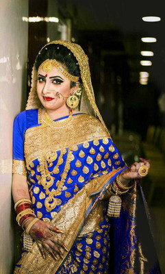 ABM Silk Sarees Woven Banarasi Silk Blend Saree(Dark Blue)