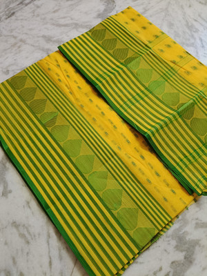 kunduhouse Self Design Tant Pure Cotton Saree(Yellow)