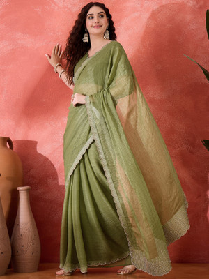 Sangria Embellished Saree with Attached Blouse Art Silk Saree(Light Green)