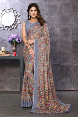 YASHIKA Printed Daily Wear Georgette Saree(Grey)