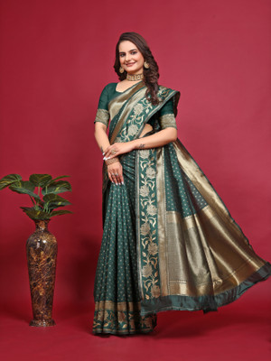 sorathiya enterprise Woven Banarasi Silk Blend Saree(Dark Green)