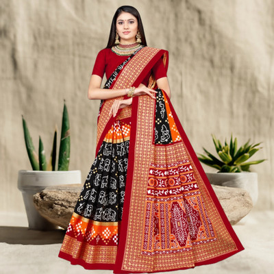 Sumit Textiles Printed Sambalpuri Cotton Blend Saree(Multicolor)