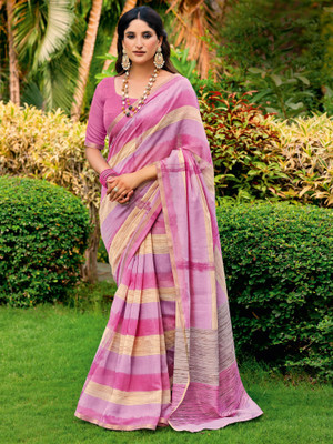 Anouk Rustic Printed Tant Cotton Blend Saree(Pink)