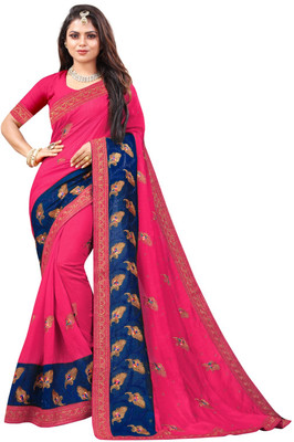 Dedkada Fab Embroidered Bollywood Georgette Saree(Blue, Pink)