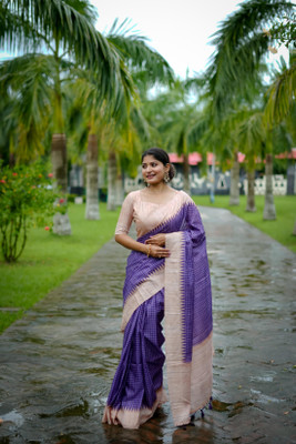 Tasrika Printed Kanjivaram Tussar Silk Saree(Purple)