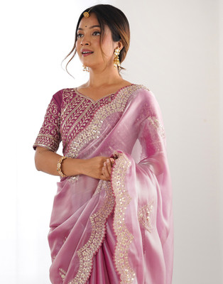 Samah Embroidered Bollywood Organza Saree(Pink)