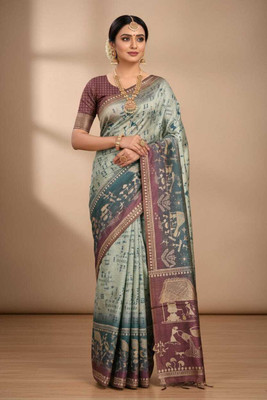 K 5 FASHION Digital Print Bollywood Cotton Silk Saree(Light Green)