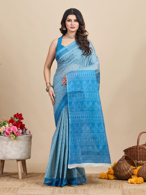 SHANVIKA Printed Daily Wear Pure Cotton Saree(Blue)