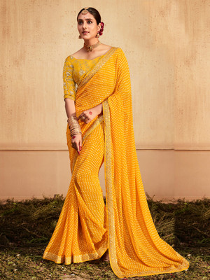 Divastri Embroidered Bandhani Georgette Saree(Yellow)