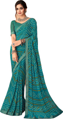 SainiVastra Printed Bandhani Chiffon Saree(Green)