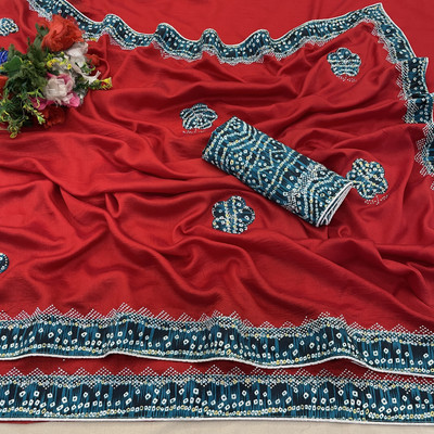 RIDDHISIDDHI NX Printed Bollywood Silk Blend Saree(Red)