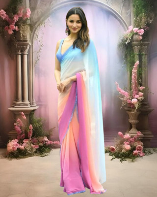 Jayu Digital Print, Embroidered, Printed Bollywood Georgette Saree(Multicolor)