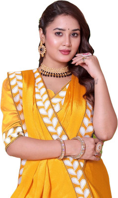 LAVYANSH CREATION Embroidered, Woven, Solid/Plain Bollywood Georgette Saree(Yellow)