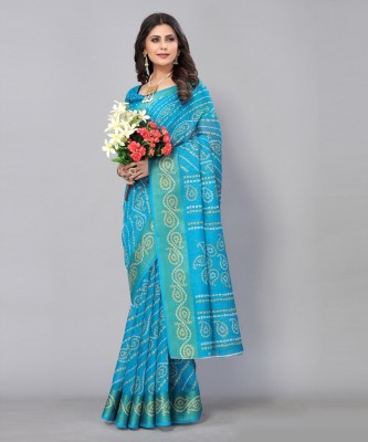 YOSHA TRENDZ Printed Bollywood Linen Saree(Light Blue)