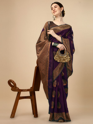 Dhami Woven Kanjivaram Pure Silk, Art Silk Saree(Purple)
