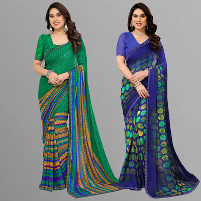 Anmi Embellished, Printed, Self Design Bollywood Georgette Saree(Pack of 2, Multicolor)