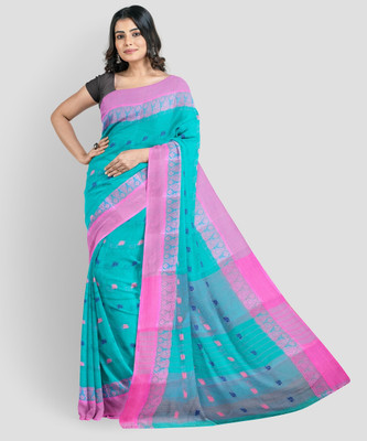 Maa saroda saree Ghar Self Design Tant Pure Cotton Saree(Light Blue)