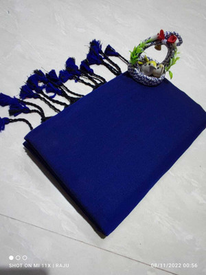 Moumitasaree Solid/Plain Tant Cotton Silk Saree(Blue)