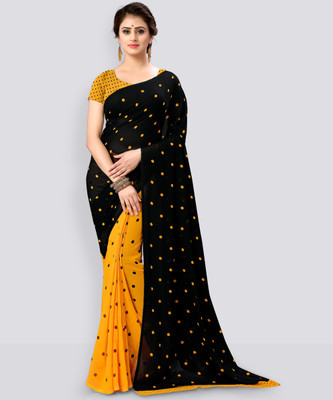 Anand Sarees Polka Print Daily Wear Georgette Saree(Yellow)