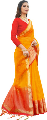 Aarunika MNT Solid/Plain Bollywood Organza Saree(Yellow)