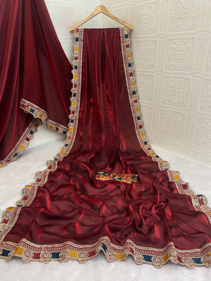 Divastri Solid/Plain Bollywood Tissue Saree(Maroon)