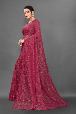 NORAFLEXx Self Design Bollywood Net Saree(Maroon)