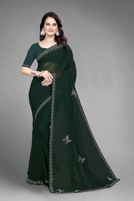 VEERAIVA Embroidered Bollywood Georgette Saree(Green)