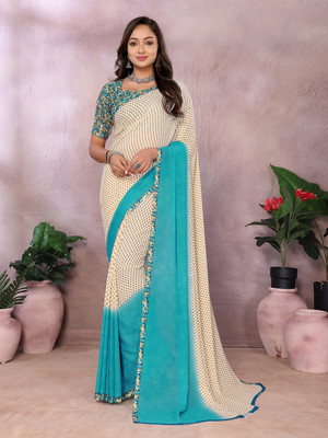 Moda Rapido Floral Print Daily Wear Georgette Saree(Blue, Cream)
