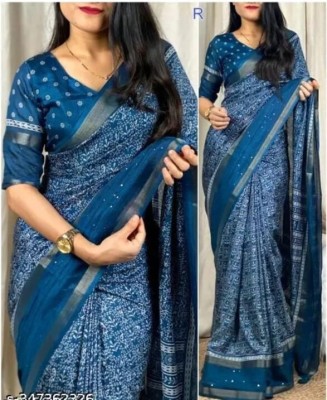 BHIKS RR Woven, Solid/Plain Banarasi Silk Blend, Cotton Blend Saree(Light Blue)