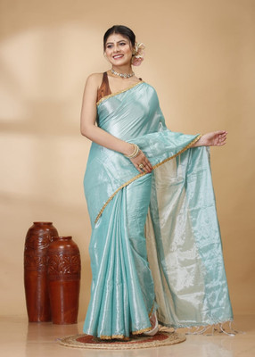 Sareewali Embroidered Bollywood Handloom Cotton Blend Saree(Light Blue)