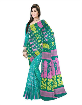 Pradip Fabrics Printed Handloom Pure Cotton Saree(Green)