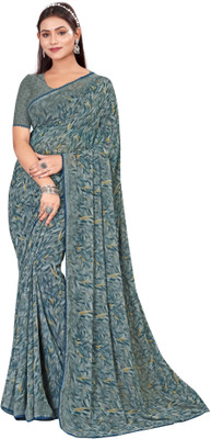 Ridham fashion Floral Print Bollywood Georgette Saree(Multicolor)